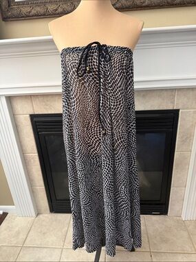 NWT Chico's Swim Black & White Printed Drawstring  Skirt/Coverup Sheer  L